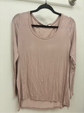 paper+ tee Long Sleeve Scoop Neck Top Large Pink Taupe Rayon NWT Ribbed